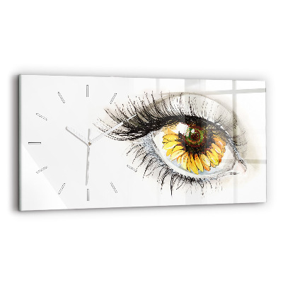 Horizontal wall clock Sunflower flower in the eye