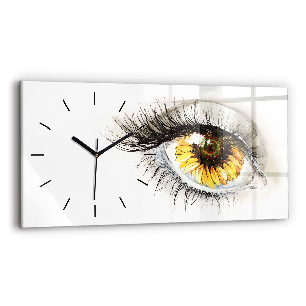 Horizontal wall clock Sunflower flower in the eye
