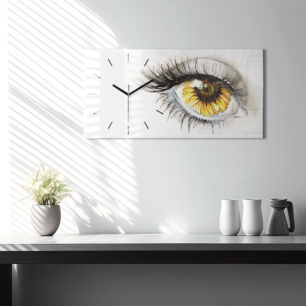 Horizontal wall clock Sunflower flower in the eye