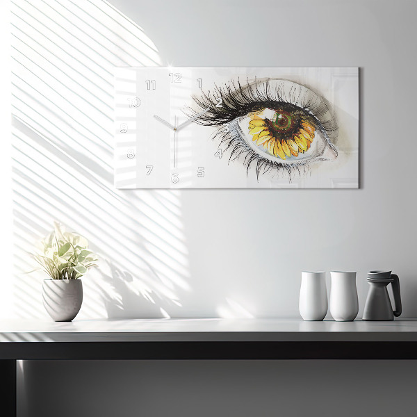 Horizontal wall clock Sunflower flower in the eye
