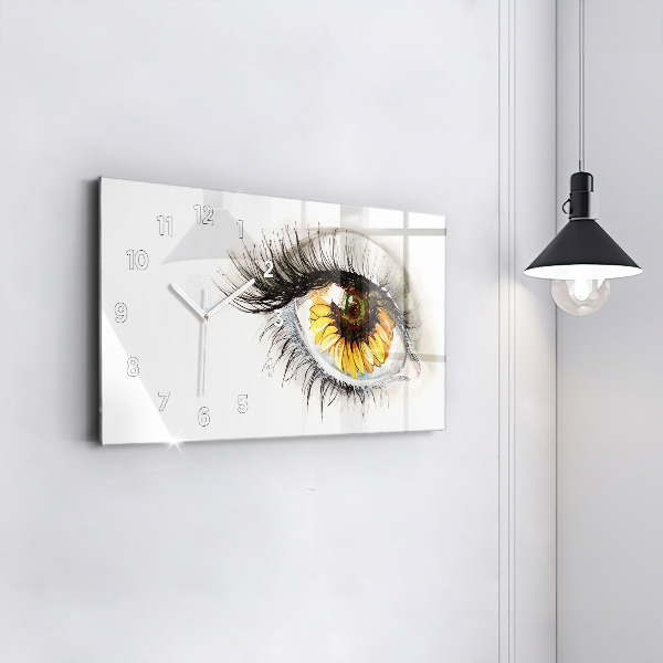 Horizontal wall clock Sunflower flower in the eye