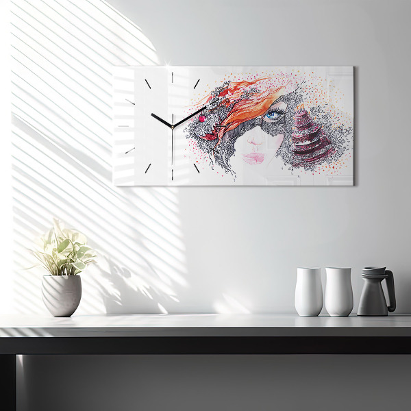 Horizontal wall clock Sweet woman with cake
