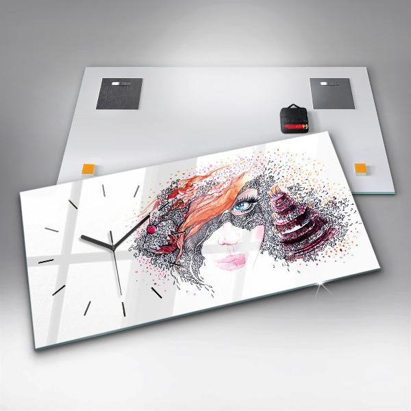 Horizontal wall clock Sweet woman with cake