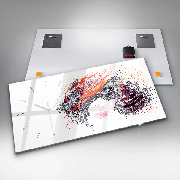 Horizontal wall clock Sweet woman with cake