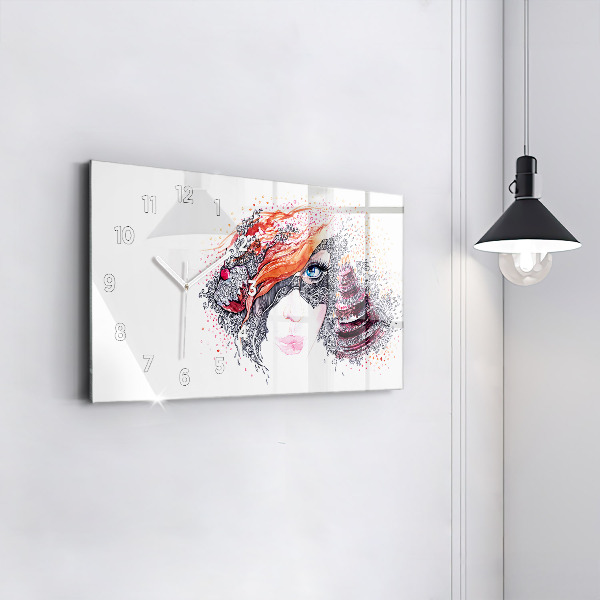 Horizontal wall clock Sweet woman with cake