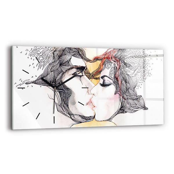 Horizontal wall clock Love kiss drawing