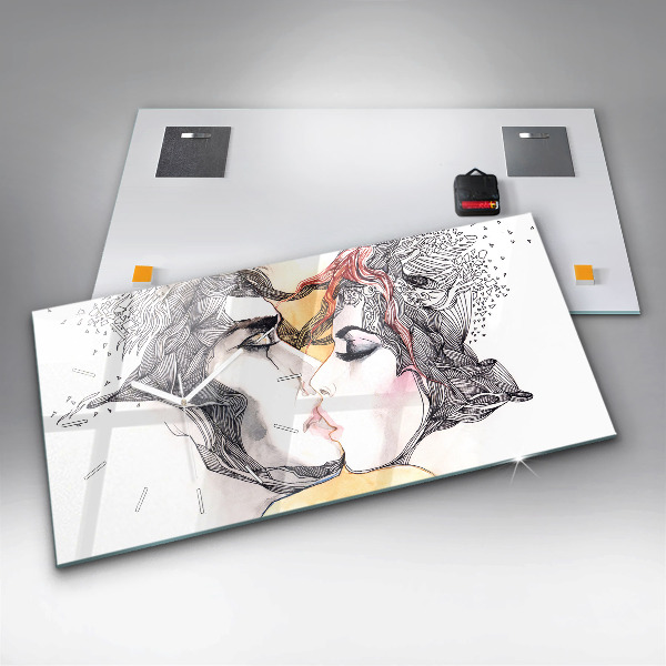 Horizontal wall clock Love kiss drawing