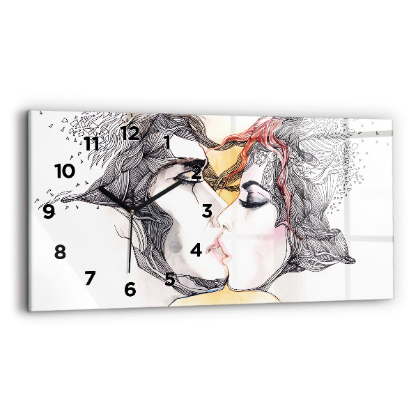 Horizontal wall clock Love kiss drawing