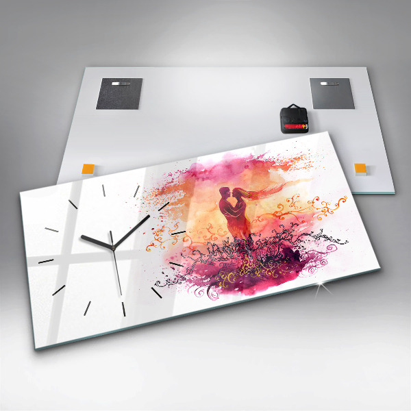 Horizontal wall clock Watercolor couple in love