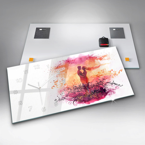 Horizontal wall clock Watercolor couple in love
