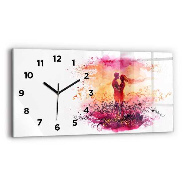 Horizontal wall clock Watercolor couple in love