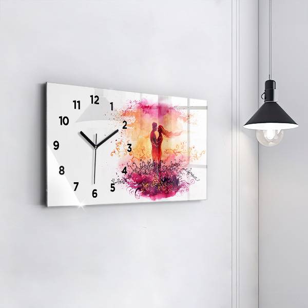 Horizontal wall clock Watercolor couple in love