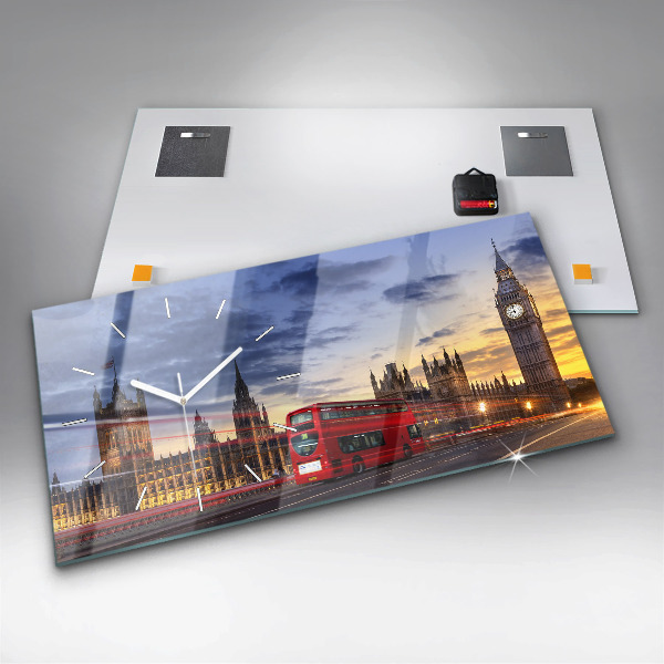 Horizontal wall clock Red London Bus