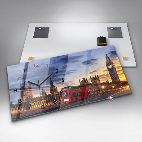 Horizontal wall clock Red London Bus
