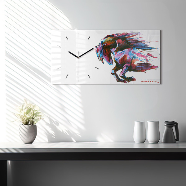 Horizontal wall clock A horse on the run