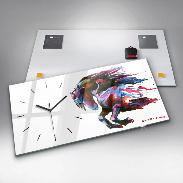 Horizontal wall clock A horse on the run