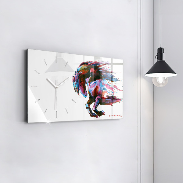 Horizontal wall clock A horse on the run