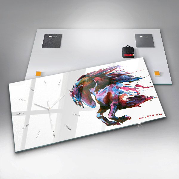 Horizontal wall clock A horse on the run