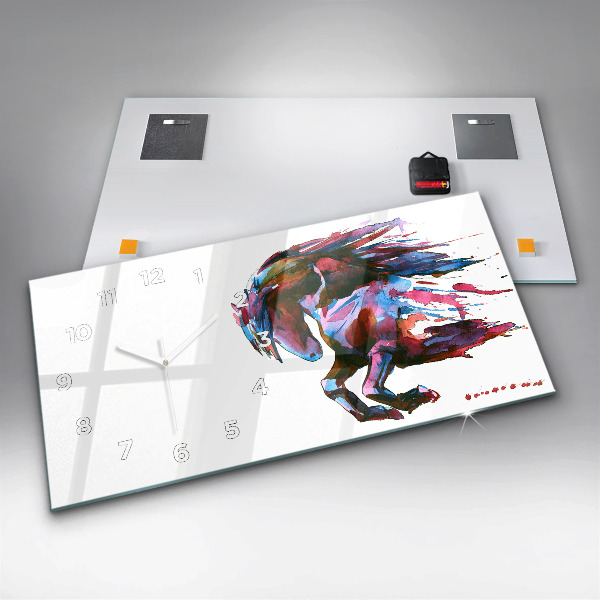 Horizontal wall clock A horse on the run
