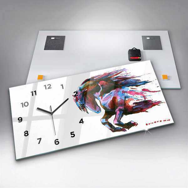 Horizontal wall clock A horse on the run
