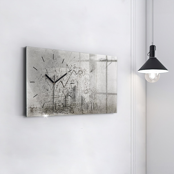 Horizontal wall clock Sketch of the City