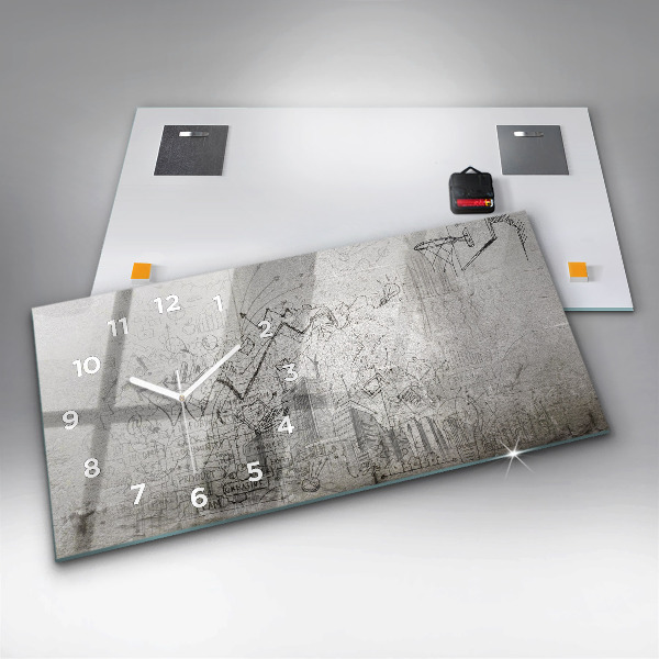 Horizontal wall clock Sketch of the City