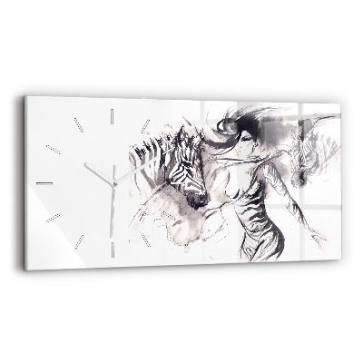 Horizontal wall clock Woman and zebras