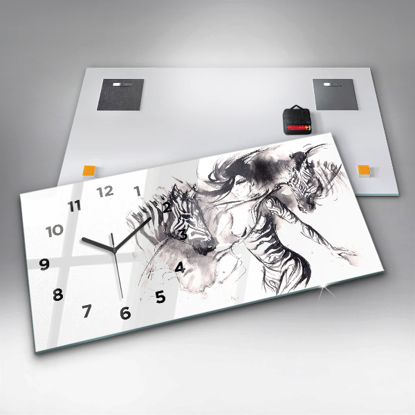 Horizontal wall clock Woman and zebras