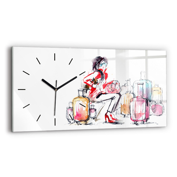Horizontal wall clock Woman Travel Suitcases
