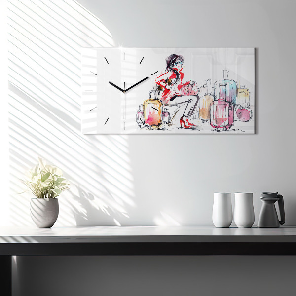 Horizontal wall clock Woman Travel Suitcases