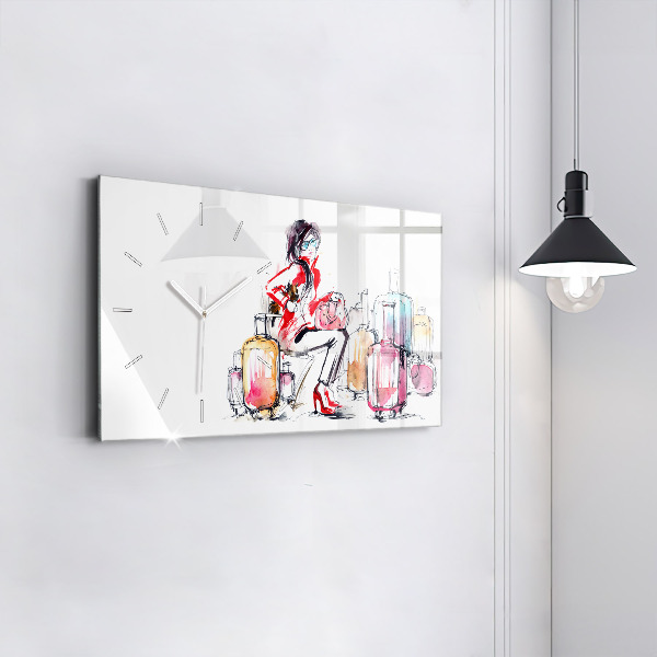 Horizontal wall clock Woman Travel Suitcases