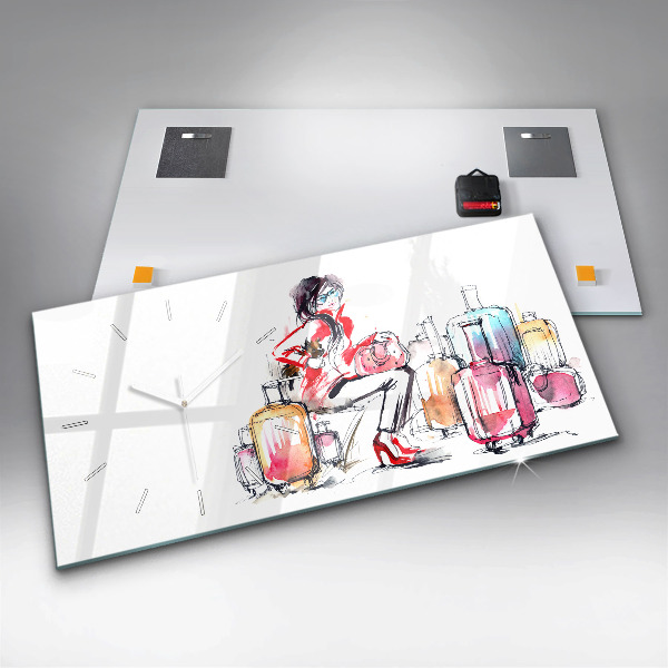 Horizontal wall clock Woman Travel Suitcases