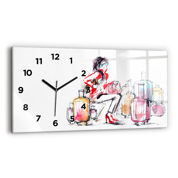 Horizontal wall clock Woman Travel Suitcases