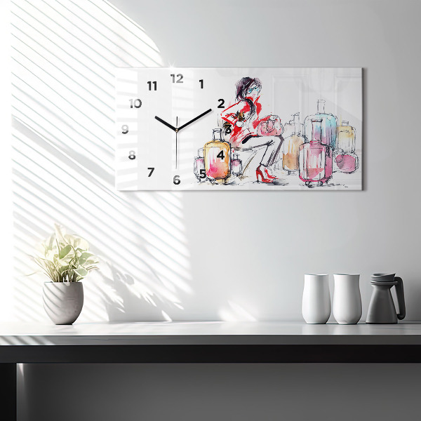Horizontal wall clock Woman Travel Suitcases