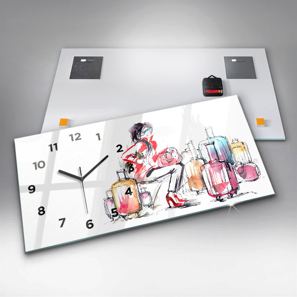 Horizontal wall clock Woman Travel Suitcases
