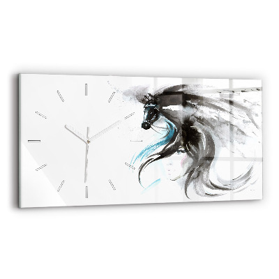 Horizontal wall clock Abstract horse and woman