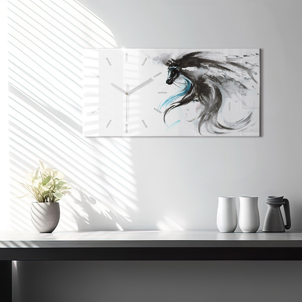Horizontal wall clock Abstract horse and woman