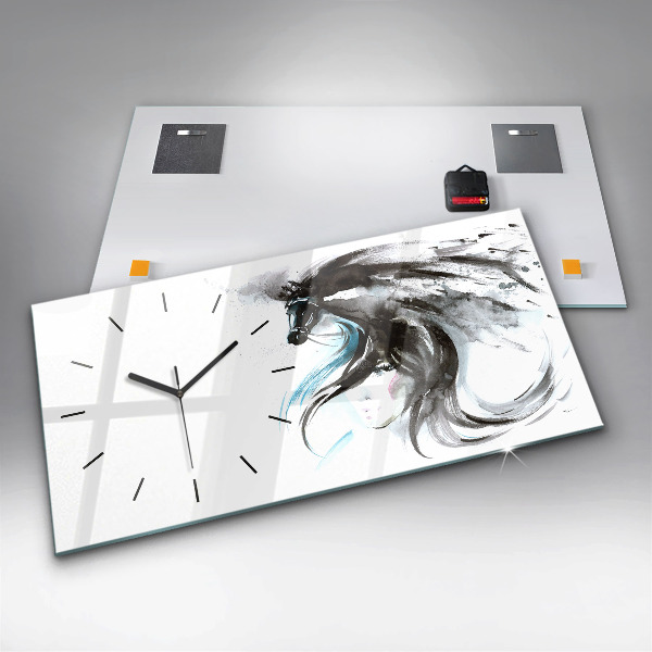 Horizontal wall clock Abstract horse and woman