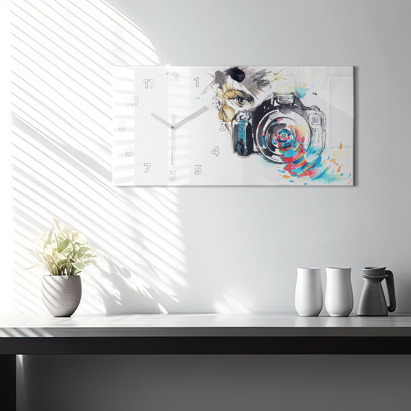 Horizontal wall clock Woman photographer camera