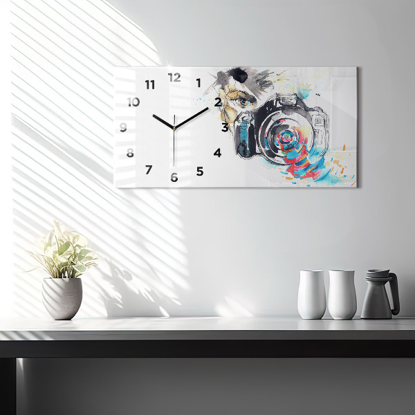 Horizontal wall clock Woman photographer camera