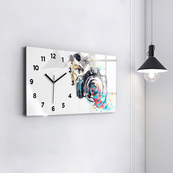 Horizontal wall clock Woman photographer camera