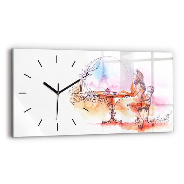 Horizontal wall clock Woman drinking tea