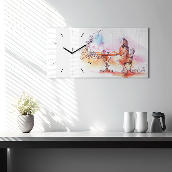 Horizontal wall clock Woman drinking tea