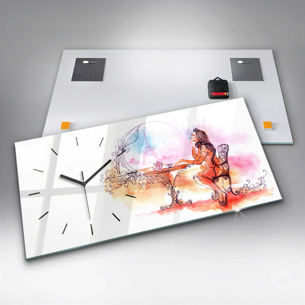 Horizontal wall clock Woman drinking tea