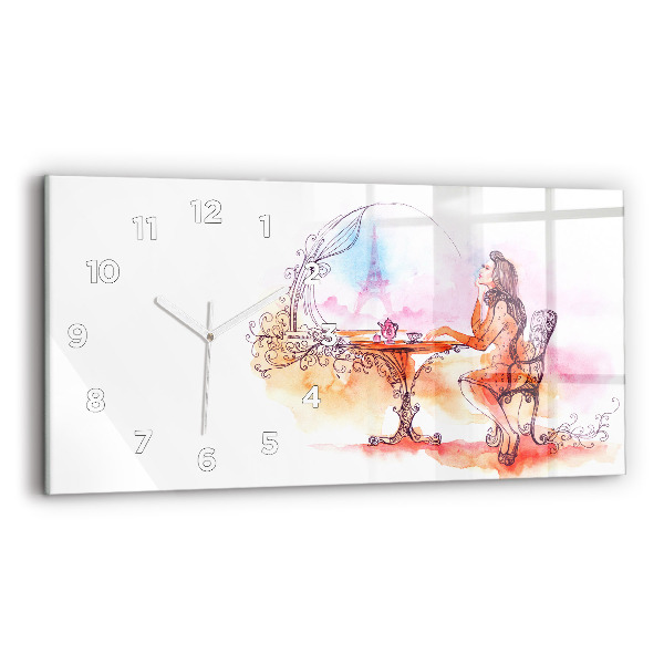 Horizontal wall clock Woman drinking tea