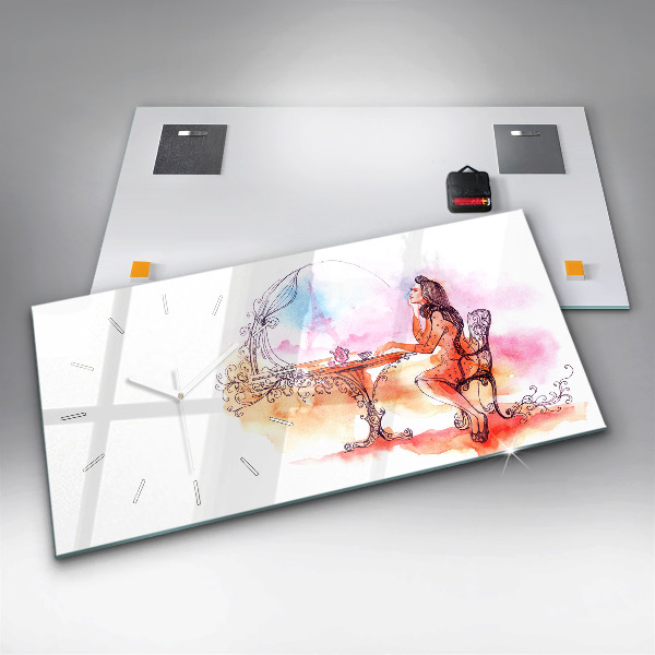 Horizontal wall clock Woman drinking tea