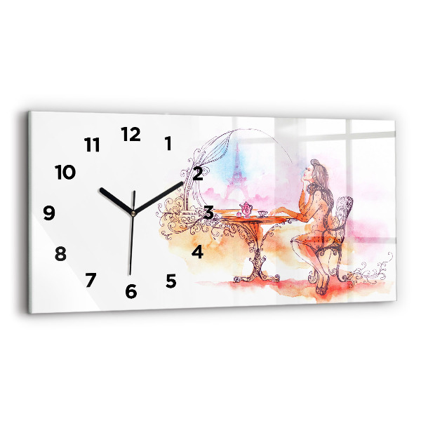 Horizontal wall clock Woman drinking tea
