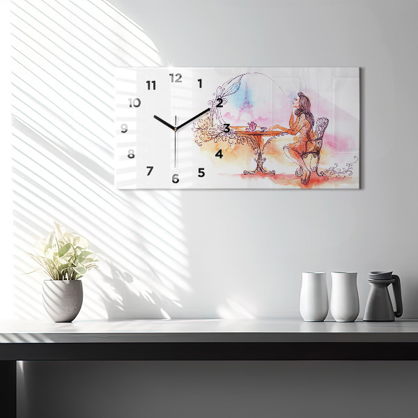 Horizontal wall clock Woman drinking tea