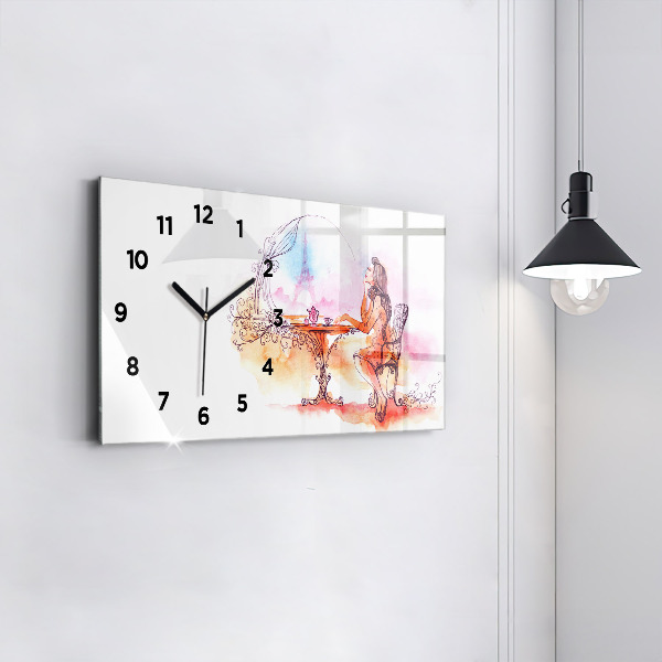 Horizontal wall clock Woman drinking tea