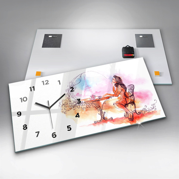 Horizontal wall clock Woman drinking tea